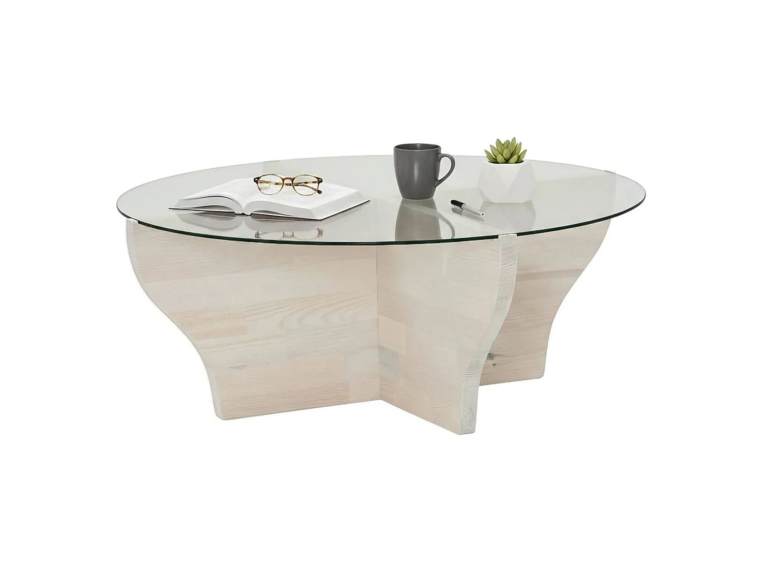 Table basse Califfi, porte-revues, 92x92x36h cm blanc, forme circulaire, plateau en verre