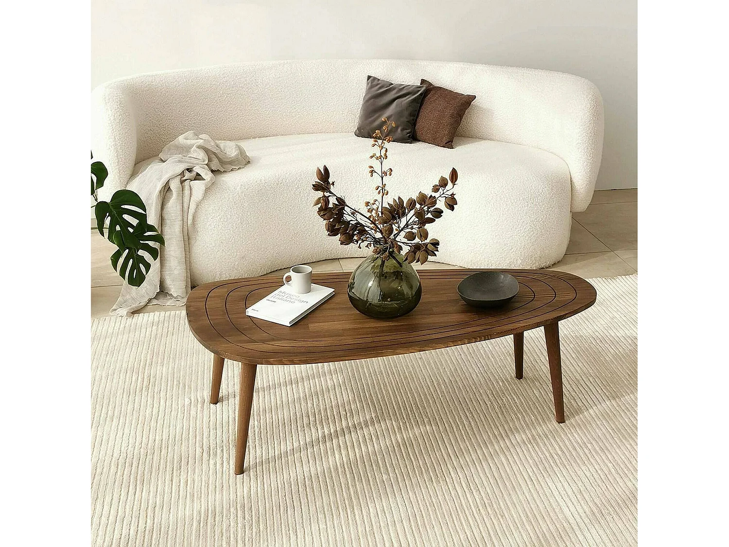 Table basse Beid, Table basse, Porte-revues pour canapé, Etagère de salon, 115x50h38 cm, Noyer