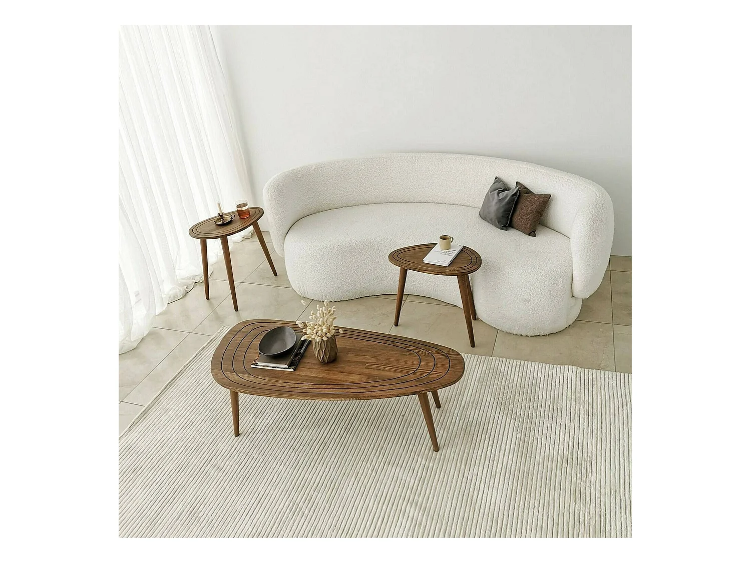 Table basse Beid, Table basse, Porte-revues pour canapé, Etagère de salon, 115x50h38 cm, Noyer