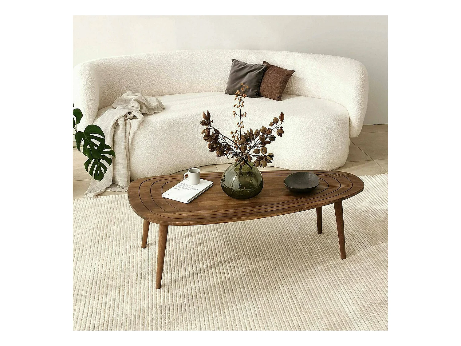 Table basse Beid, Table basse, Porte-revues pour canapé, Etagère de salon, 115x50h38 cm, Noyer