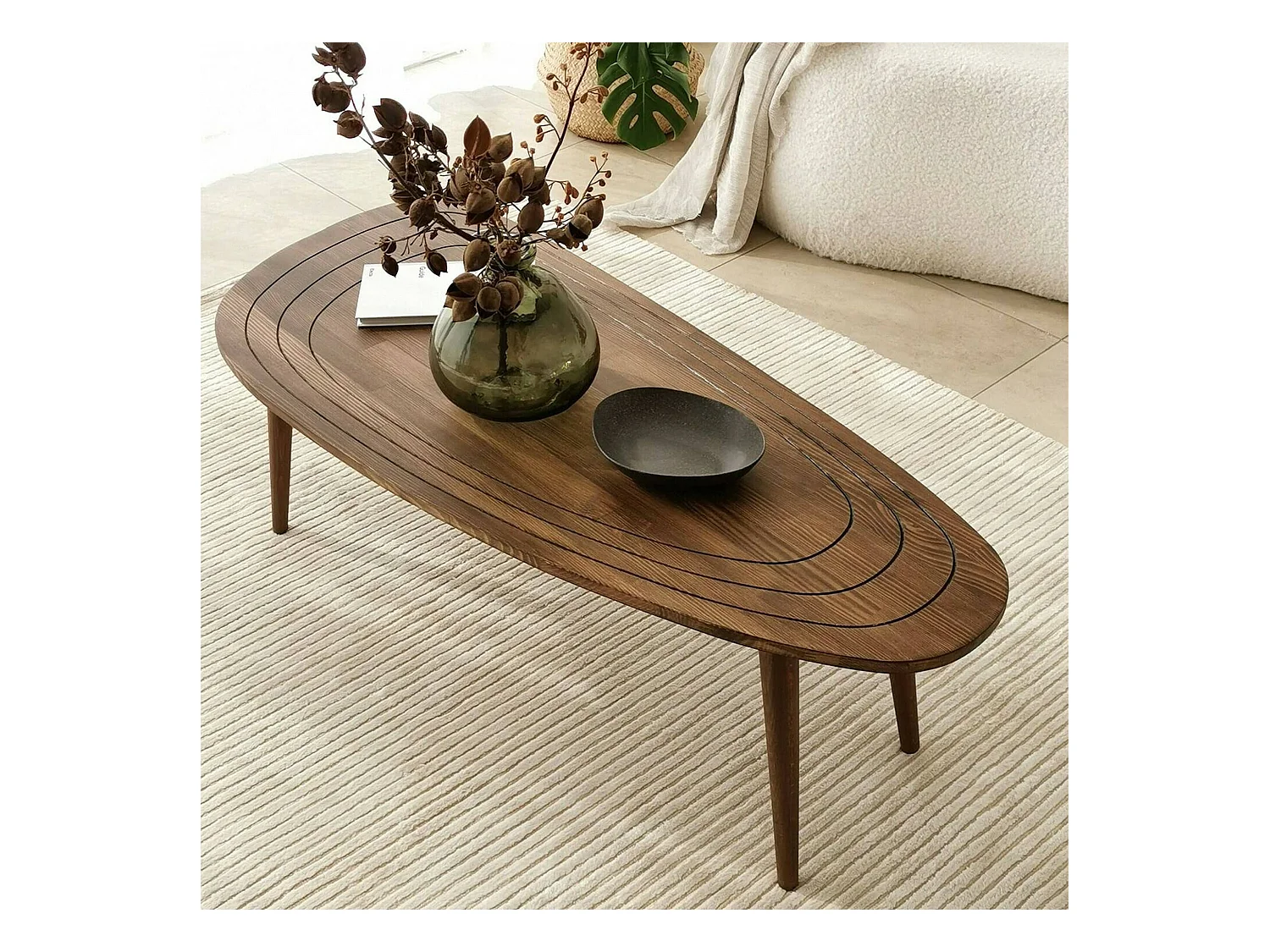 Table basse Beid, Table basse, Porte-revues pour canapé, Etagère de salon, 115x50h38 cm, Noyer