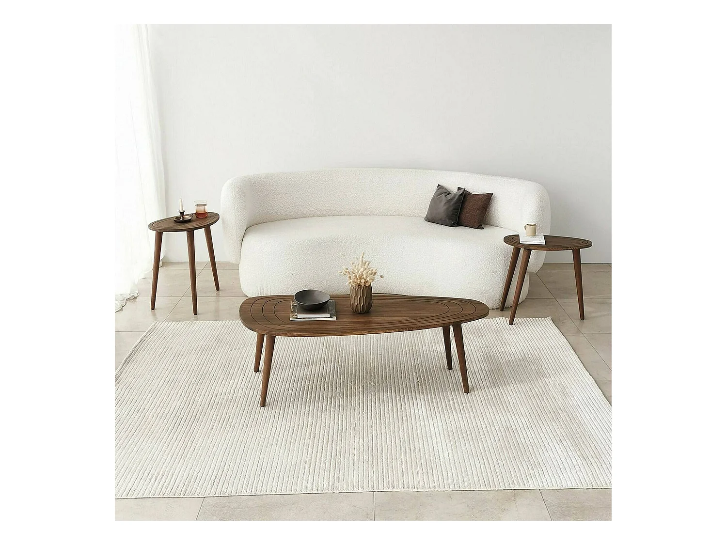 Table basse Beid, Table basse, Porte-revues pour canapé, Etagère de salon, 115x50h38 cm, Noyer