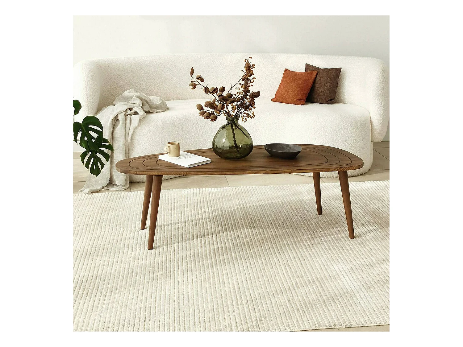 Table basse Beid, Table basse, Porte-revues pour canapé, Etagère de salon, 115x50h38 cm, Noyer