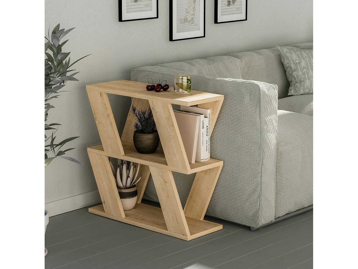 TaVôo de sala de estar Dpipiton, mesa de café, porta-revistas para sofá, prateleira para sala de estar, 60x22h57 cm, carvalho