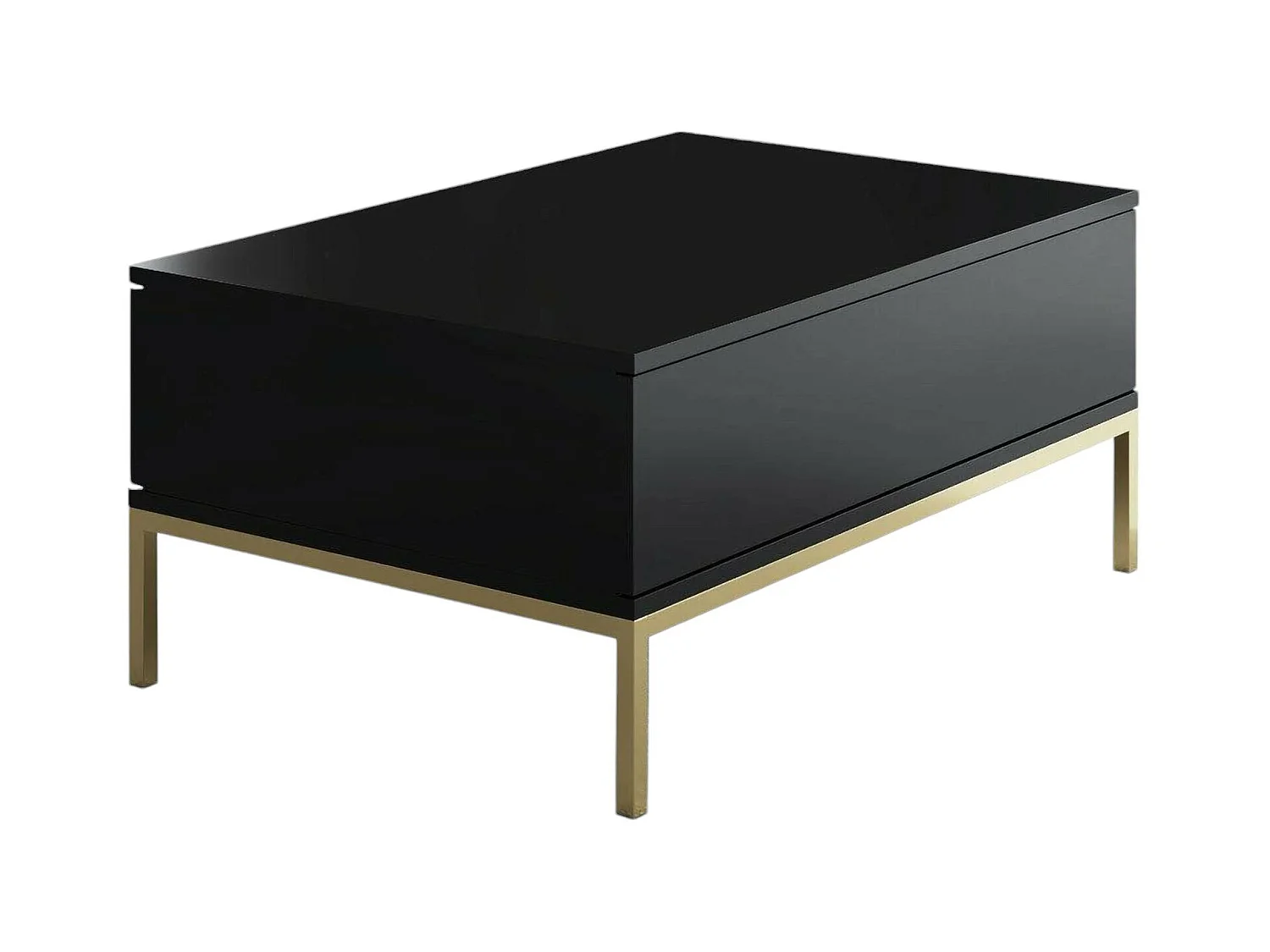 Table basse Antares, Table basse, Porte-revues pour canapé, Etagère de salon, 90x60h40 cm, Noir et Or