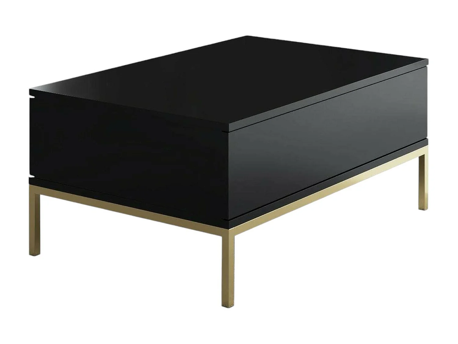 Table basse Antares, Table basse, Porte-revues pour canapé, Etagère de salon, 90x60h40 cm, Noir et Or