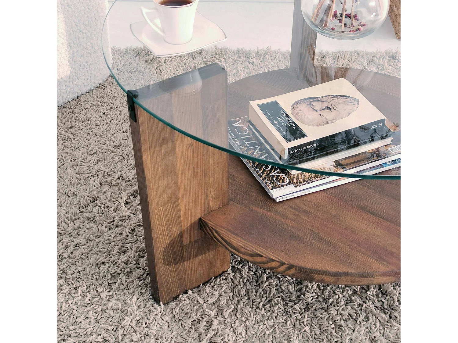 Wohnzimmertisch Dcaporal, Niedriger Wohnzimmertisch, Kaffeeregal, Couchtisch für Sofa, 75x75h40 cm, Nussbaum