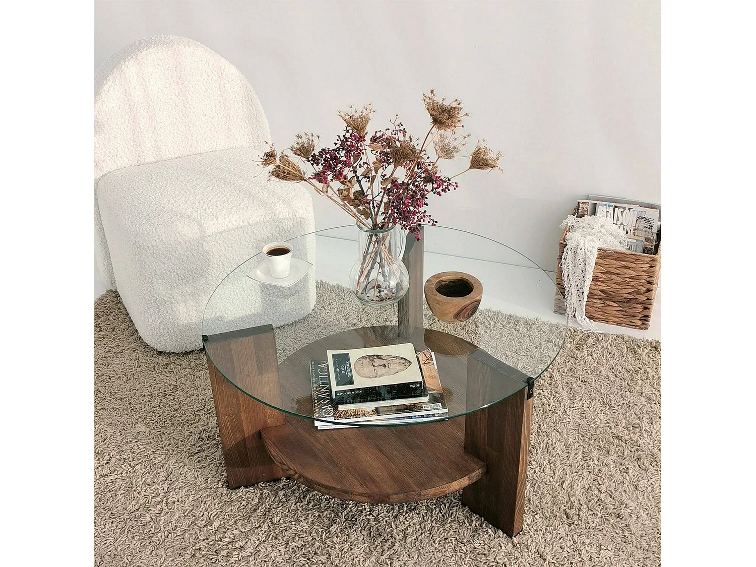 Dcaporal-saaltafel, koffietafel, bankhouder, woonkamerplank, 75x75h40 cm, walnoot