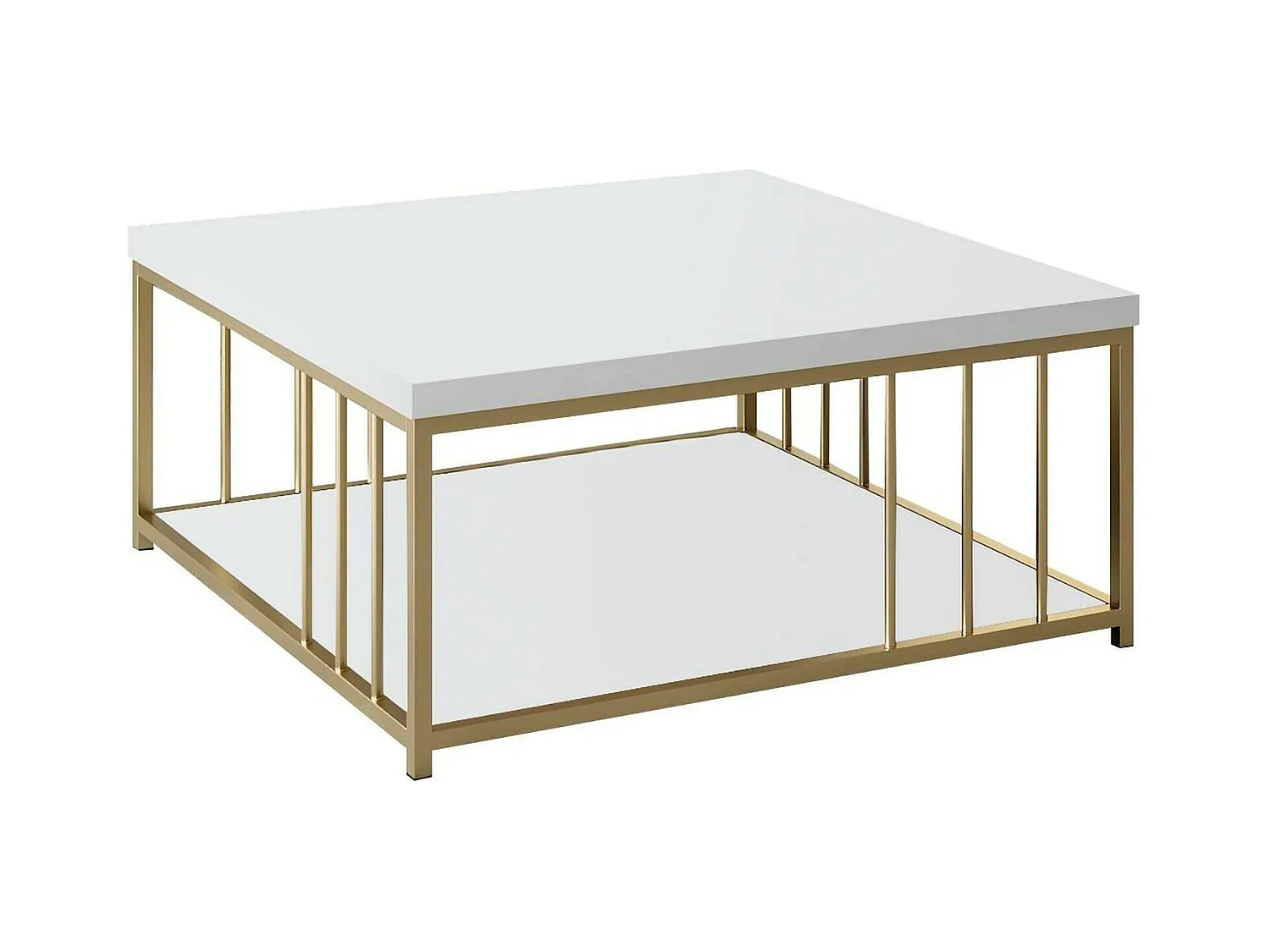 Table basse Ankaa, Table basse, Porte-revues pour canapé, Etagère de salon, 90x39h40 cm, Blanc et Or