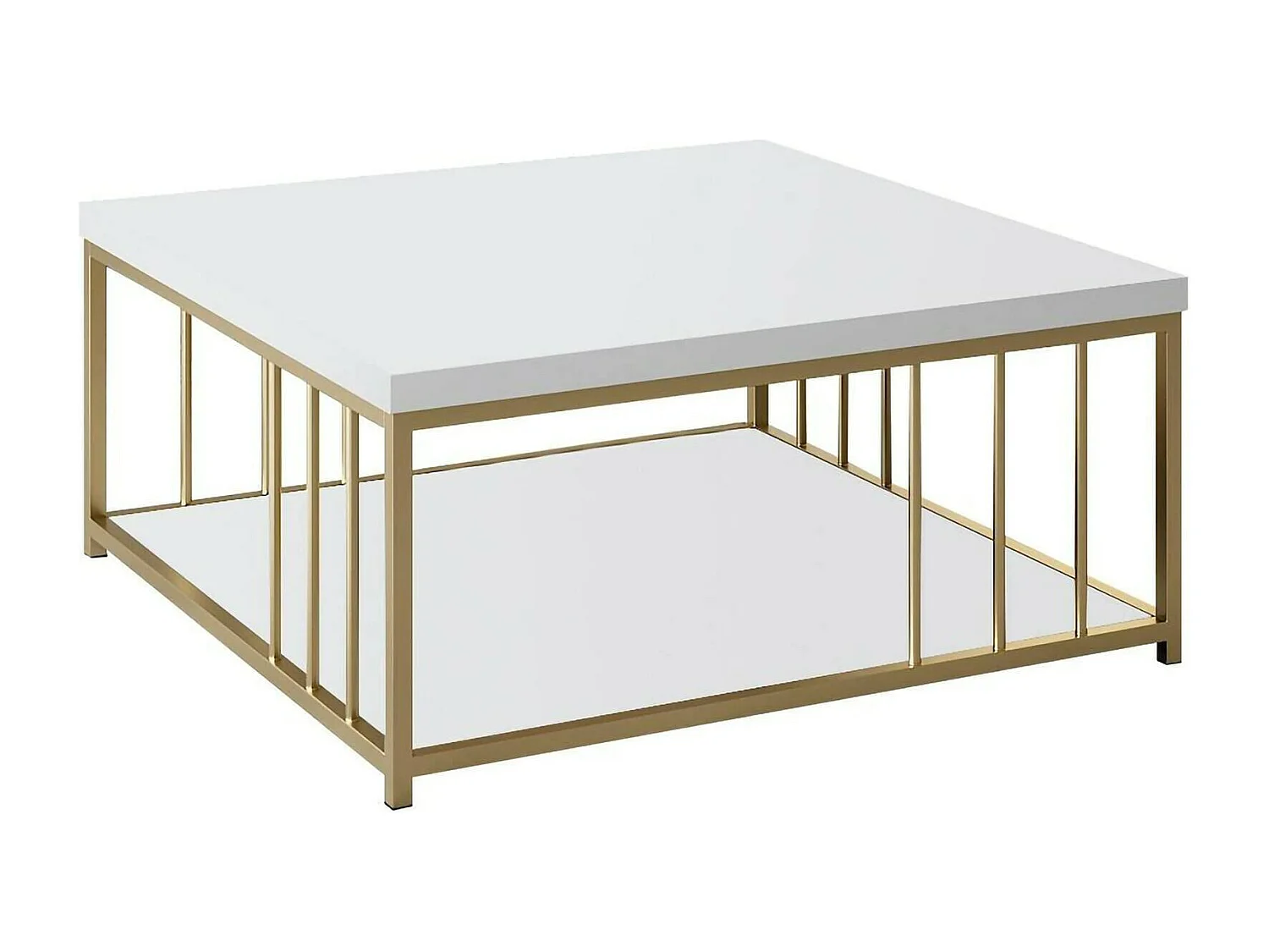 Mesa de centro DFedrizz, Mesa de café, Porta-revistas para sofá, Prateleira para sala de estar, 90x39h40 cm, Branco e Dourado