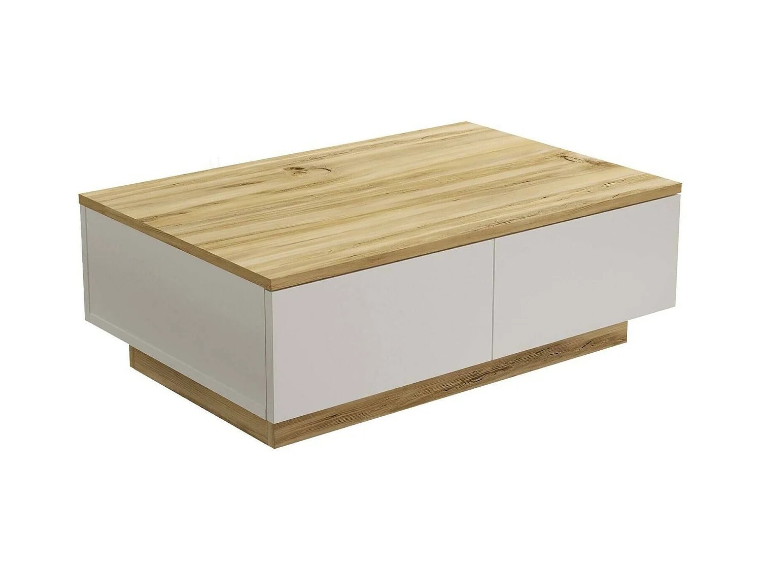Mesa de café Dlucches, Mesa de centro baja, Revistero para sofá, Estante de la sala de estar, 90x60h32 cm, Roble y Blanco