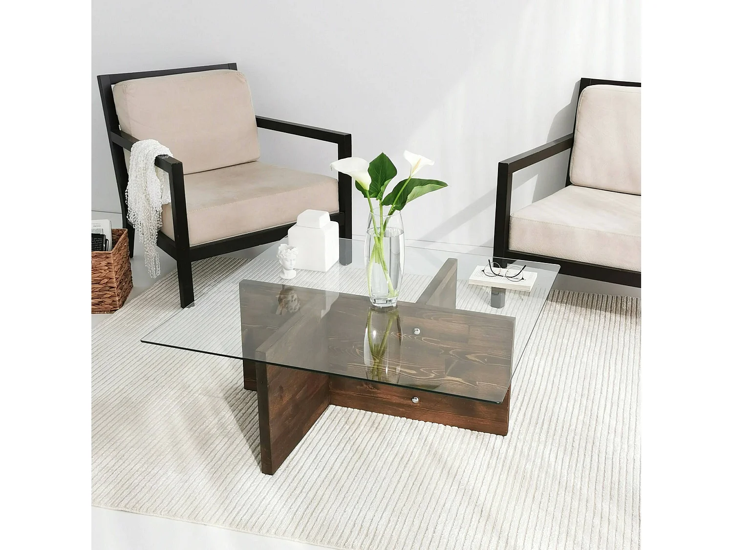 Dharasli Salontafel, Salontafel, Sofa Review Rack, Woonkamer Plank, 90x90h35 cm, Walnoot