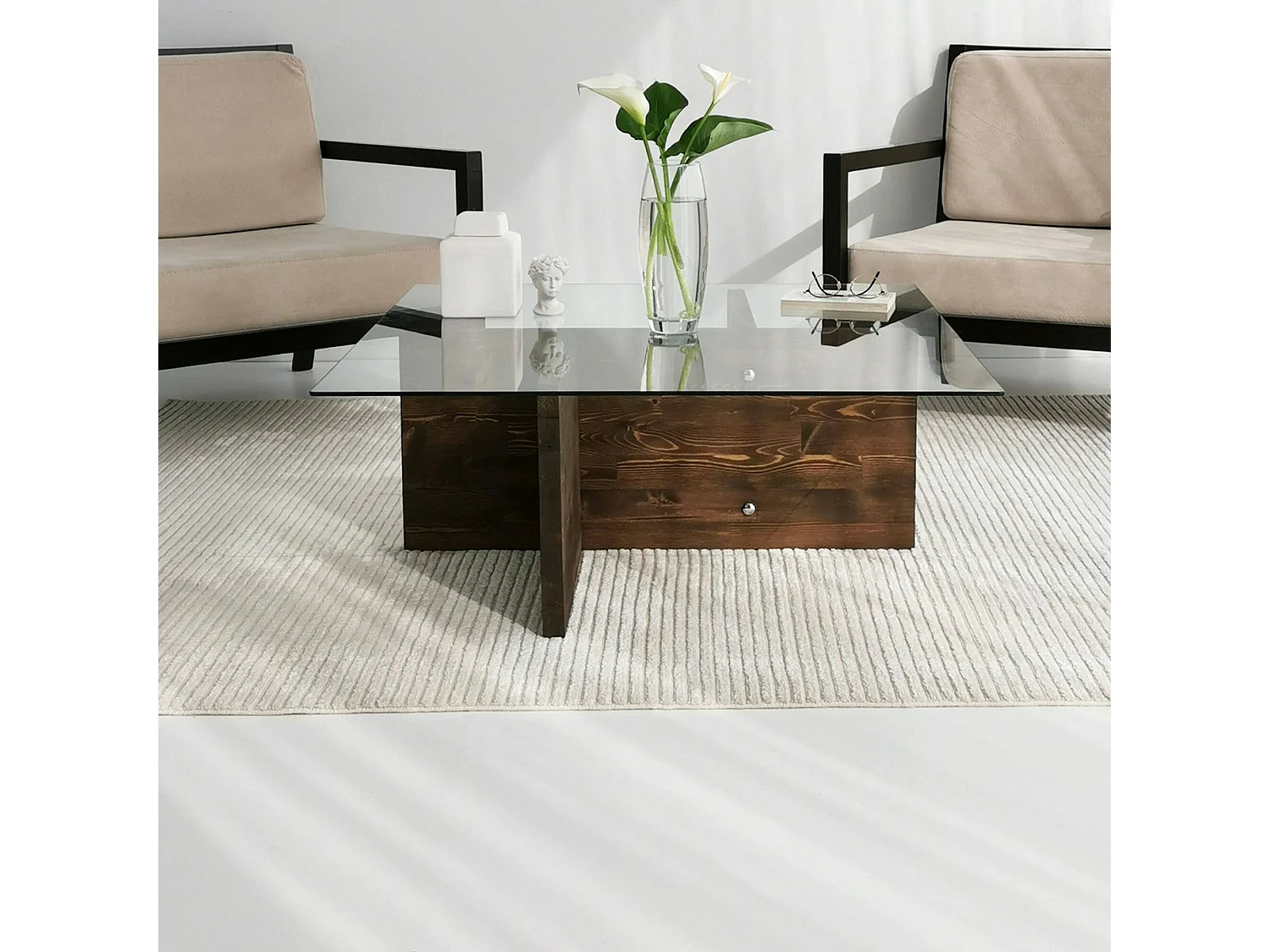 Dmora - Tavolino da salotto Dhabi, 90x90h35 cm, Noce