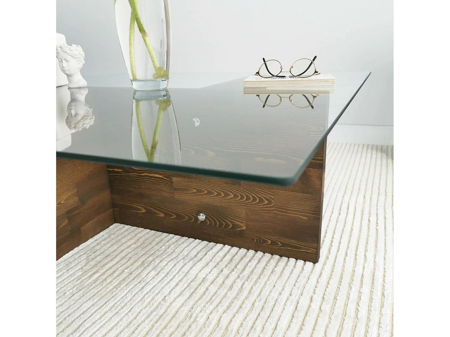 Mesa de café Dhabi, Mesa de centro baja, Revistero para sofá, Estante de la sala de estar, 90x90h35 cm, Nuez