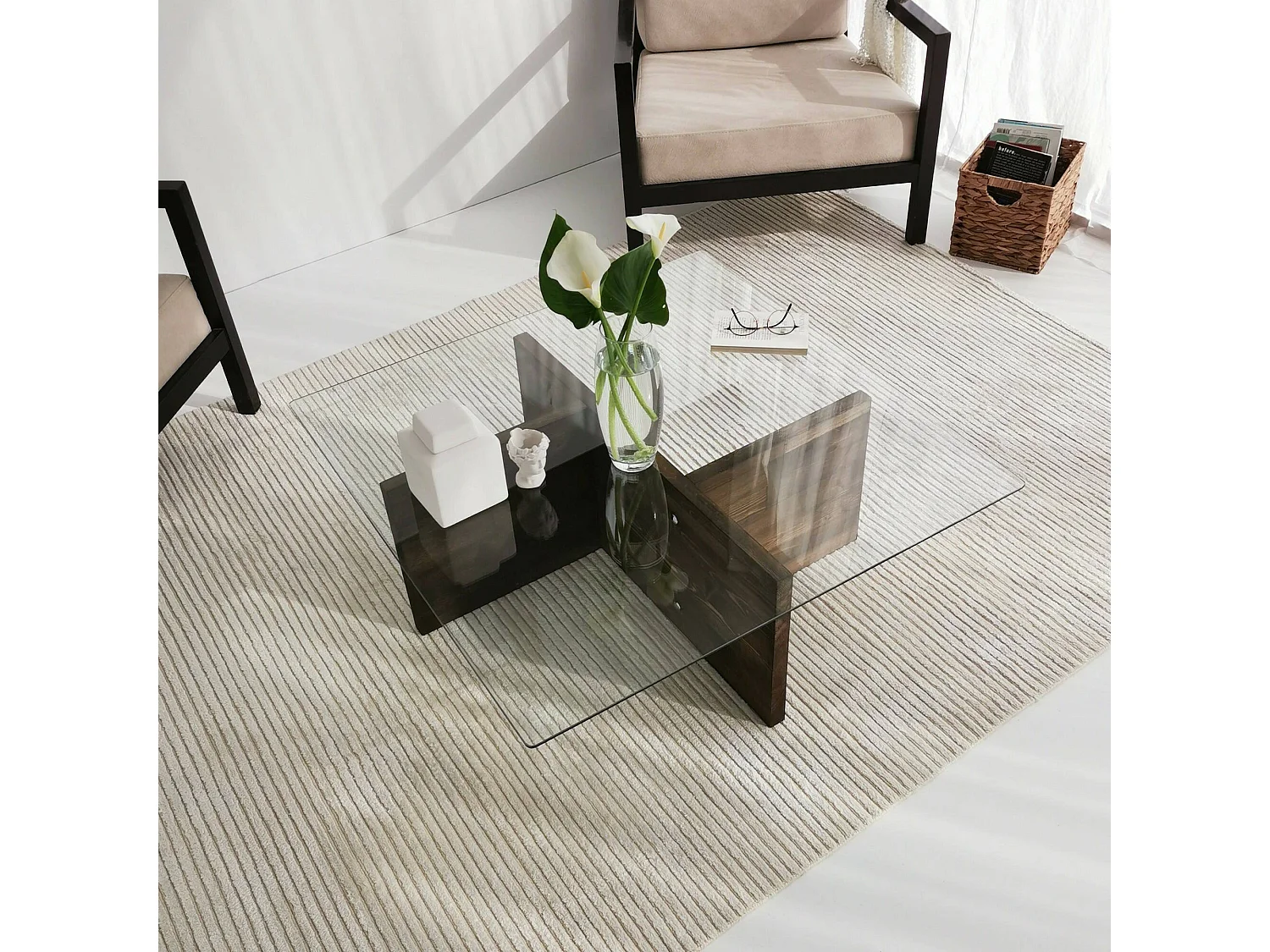 Wohnzimmertisch Dharasli, Niedriger Wohnzimmertisch, Kaffeeregal, Couchtisch für Sofa, 90x90h35 cm, Nussbaum