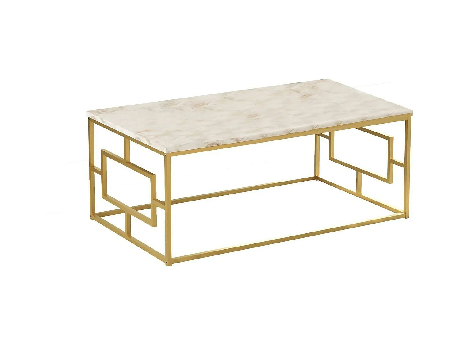 Table basse Cygnus, Table basse, Porte-revues pour canapé, Etagère de salon, 100x60h40 cm, Marbre Blanc et Or