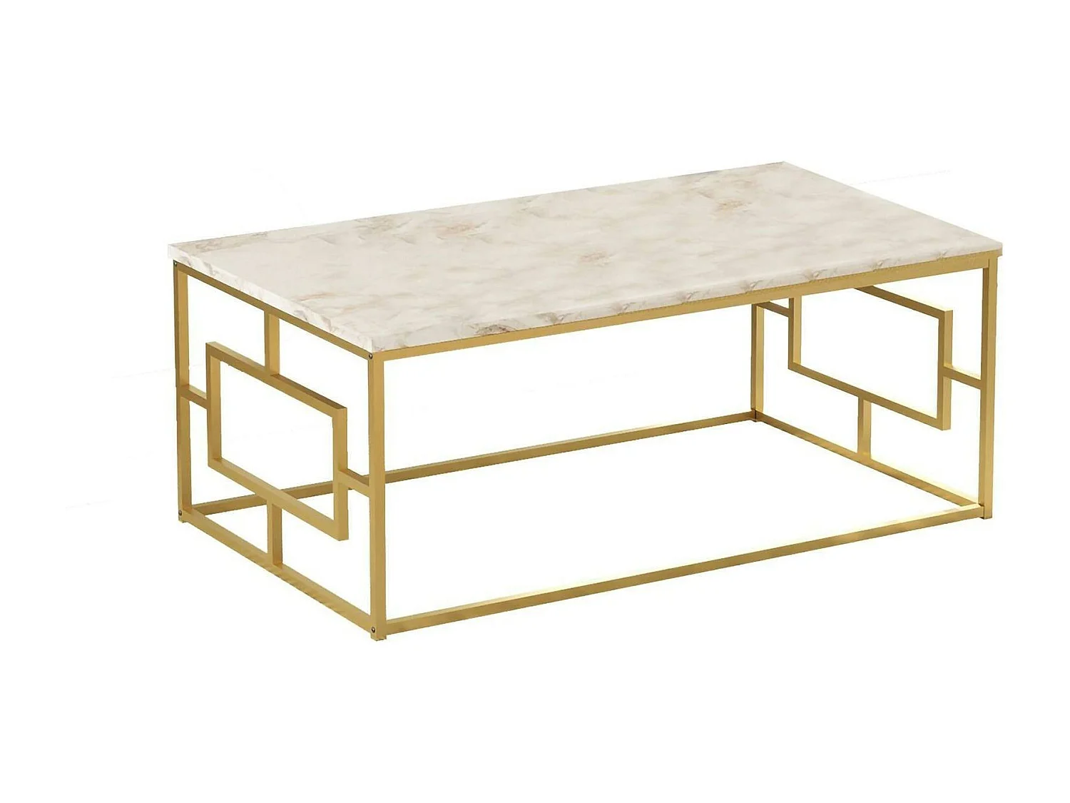 Table basse Cygnus, Table basse, Porte-revues pour canapé, Etagère de salon, 100x60h40 cm, Marbre Blanc et Or