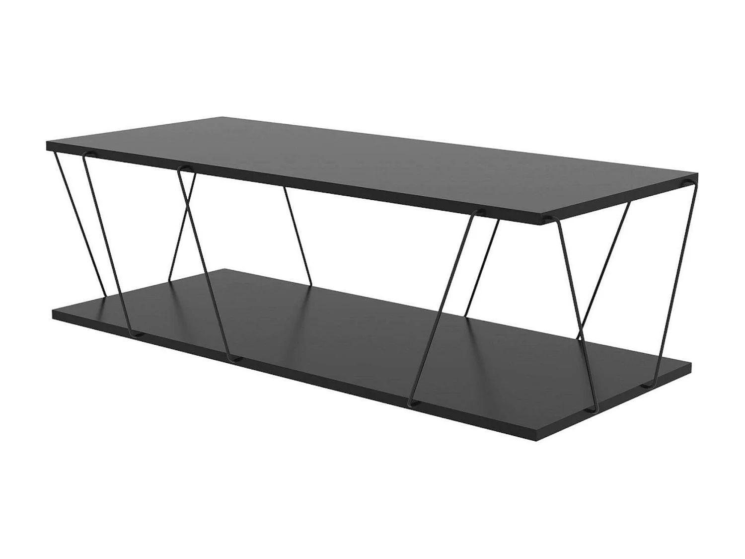 Mesa de café Dmarches, Mesa de centro baja, Revistero para sofá, Estante de la sala de estar, 120x50h30 cm, Antracita y Negro