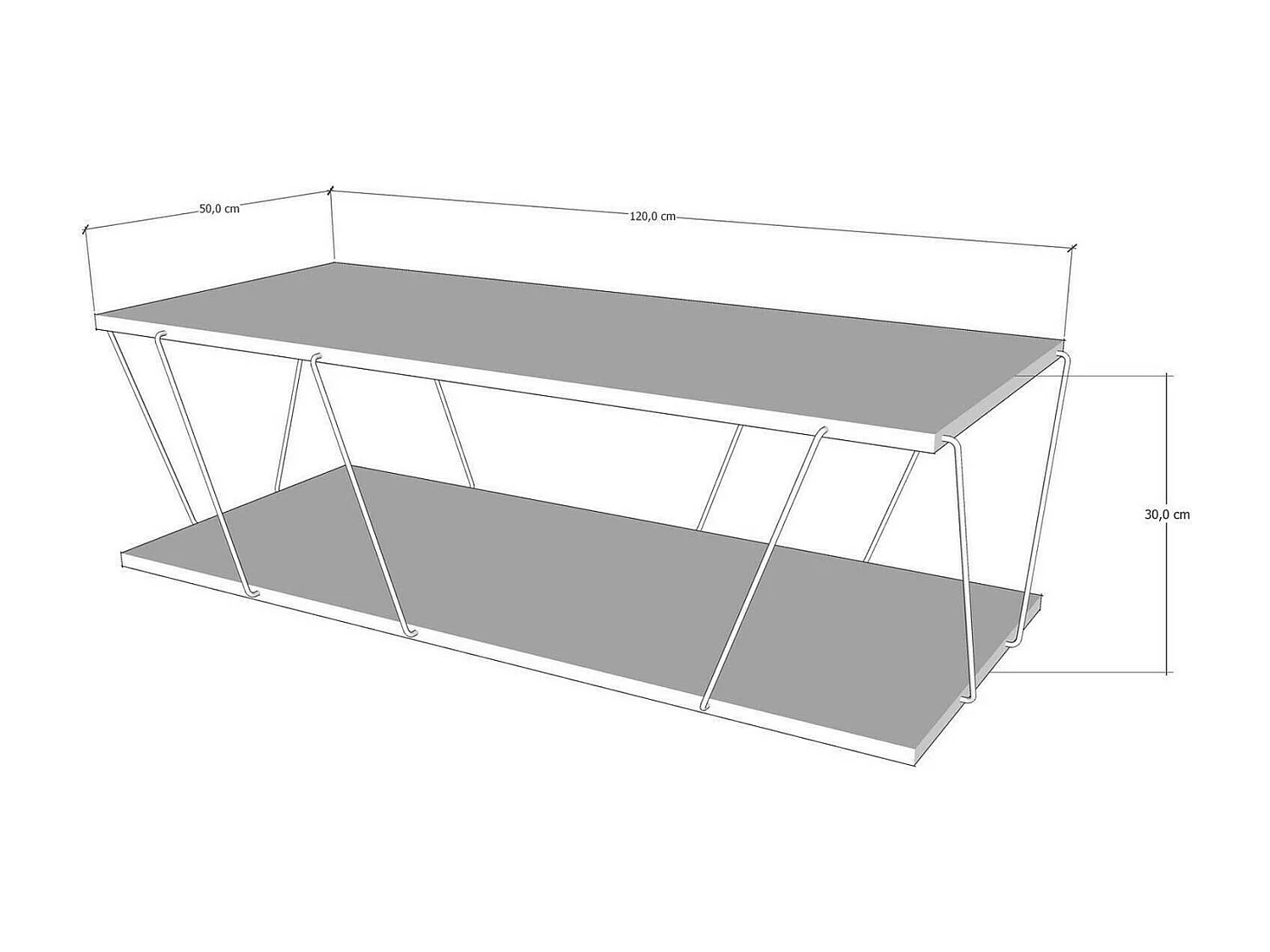 Mesa de café Dmarches, Mesa de centro baja, Revistero para sofá, Estante de la sala de estar, 120x50h30 cm, Antracita y Negro