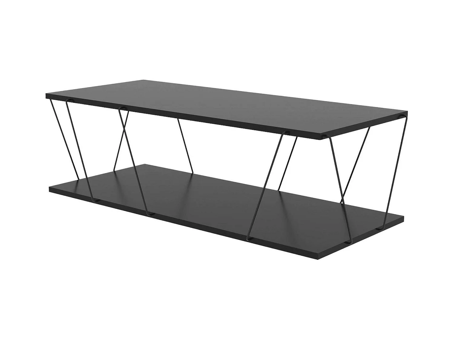 Table basse Harmonia, Table basse, Porte-revues pour canapé, Etagère de salon, 120x50h30 cm, Anthracite et Noir