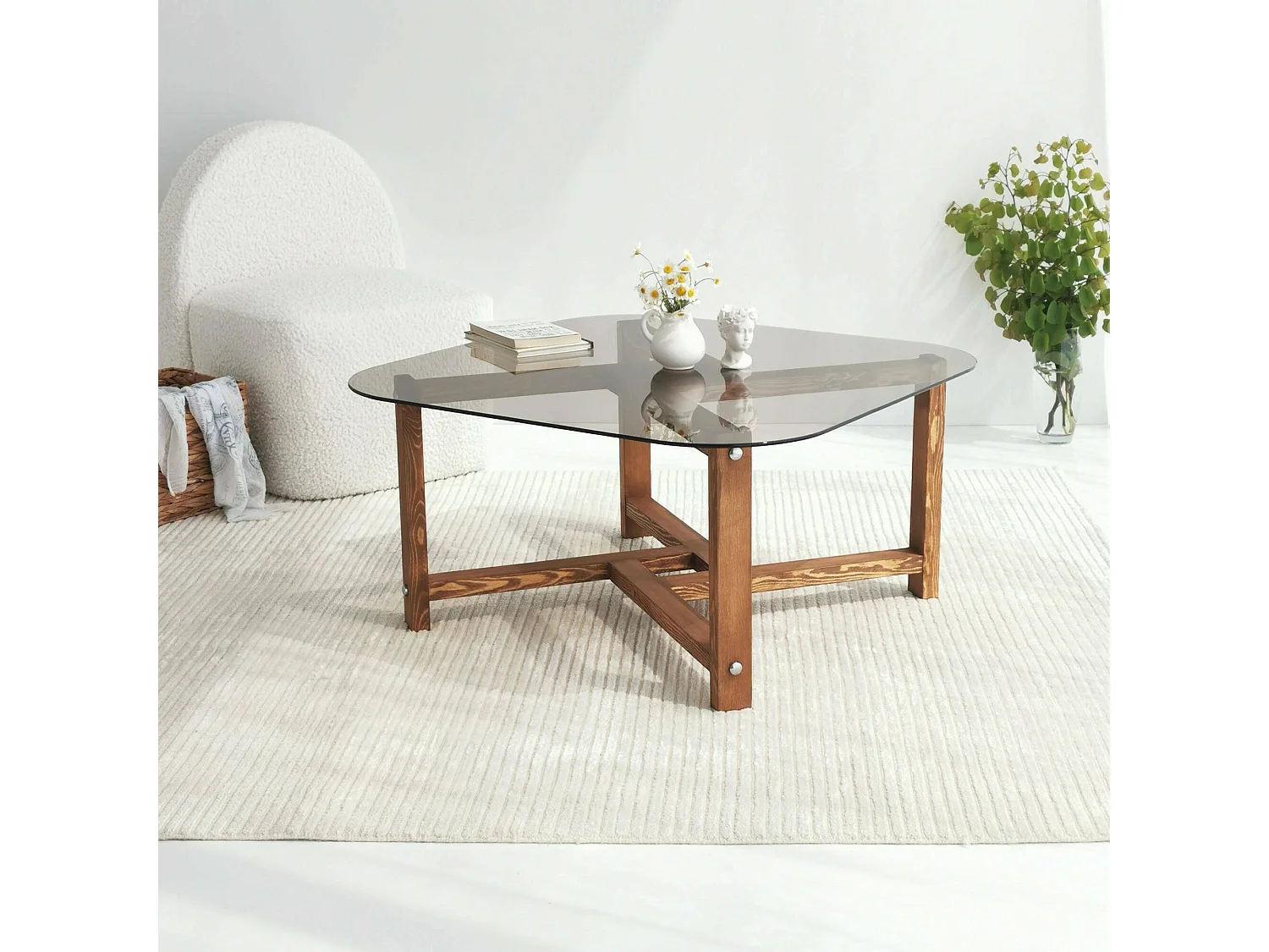 Wohnzimmertisch Dgrillon, Niedriger Wohnzimmertisch, Kaffeeregal, Couchtisch für Sofa, 80x80h40 cm, Eiche