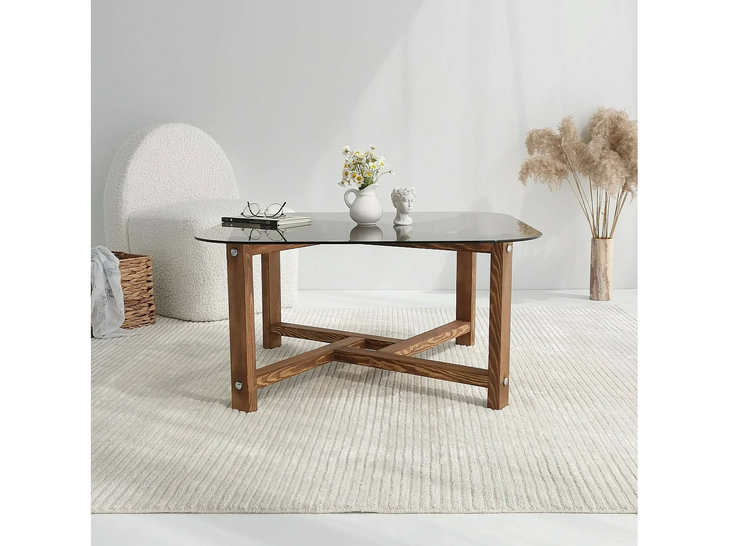 Wohnzimmertisch Dgrillon, Niedriger Wohnzimmertisch, Kaffeeregal, Couchtisch für Sofa, 80x80h40 cm, Eiche