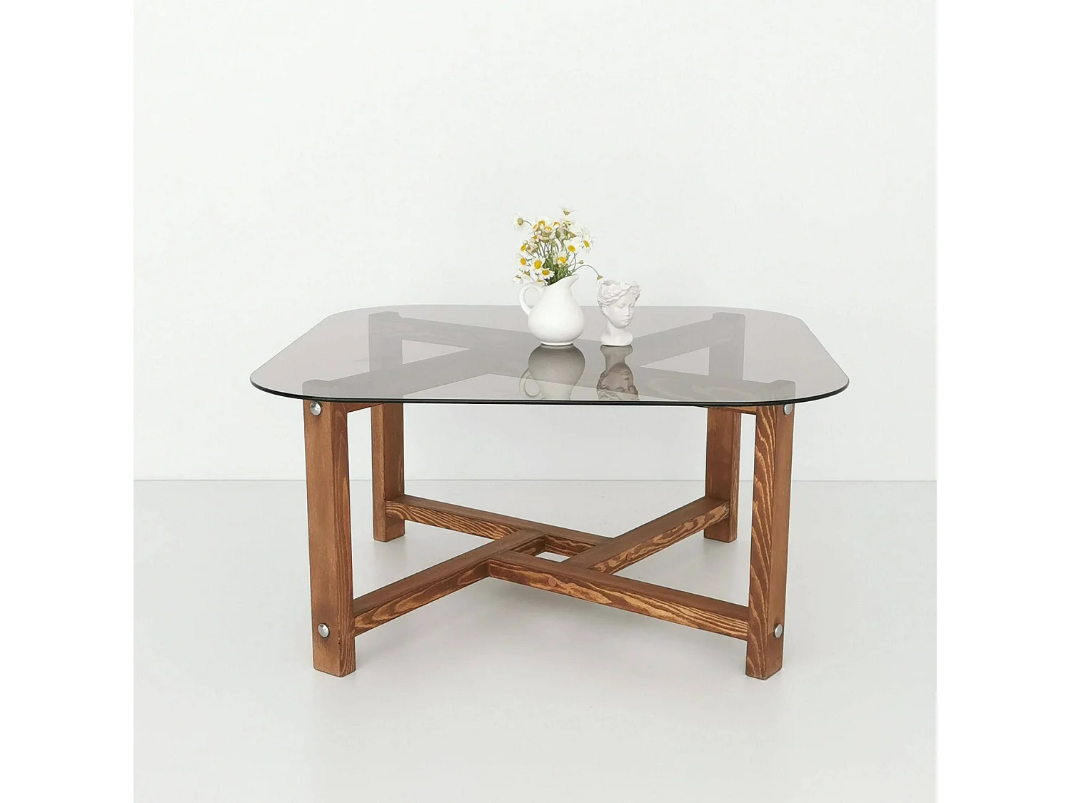 Table basse Cepheus, Table basse, Porte-revues pour canapé, Etagère de salon, 80x80h40 cm, Chêne