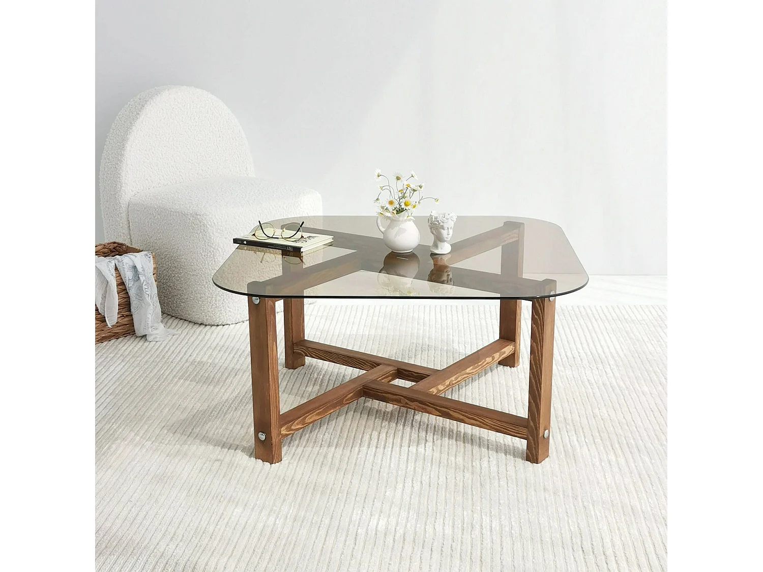 Table basse Cepheus, Table basse, Porte-revues pour canapé, Etagère de salon, 80x80h40 cm, Chêne