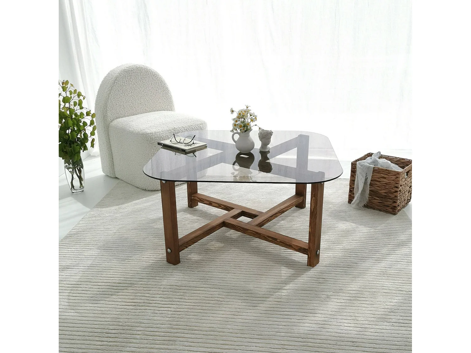 Table basse Cepheus, Table basse, Porte-revues pour canapé, Etagère de salon, 80x80h40 cm, Chêne