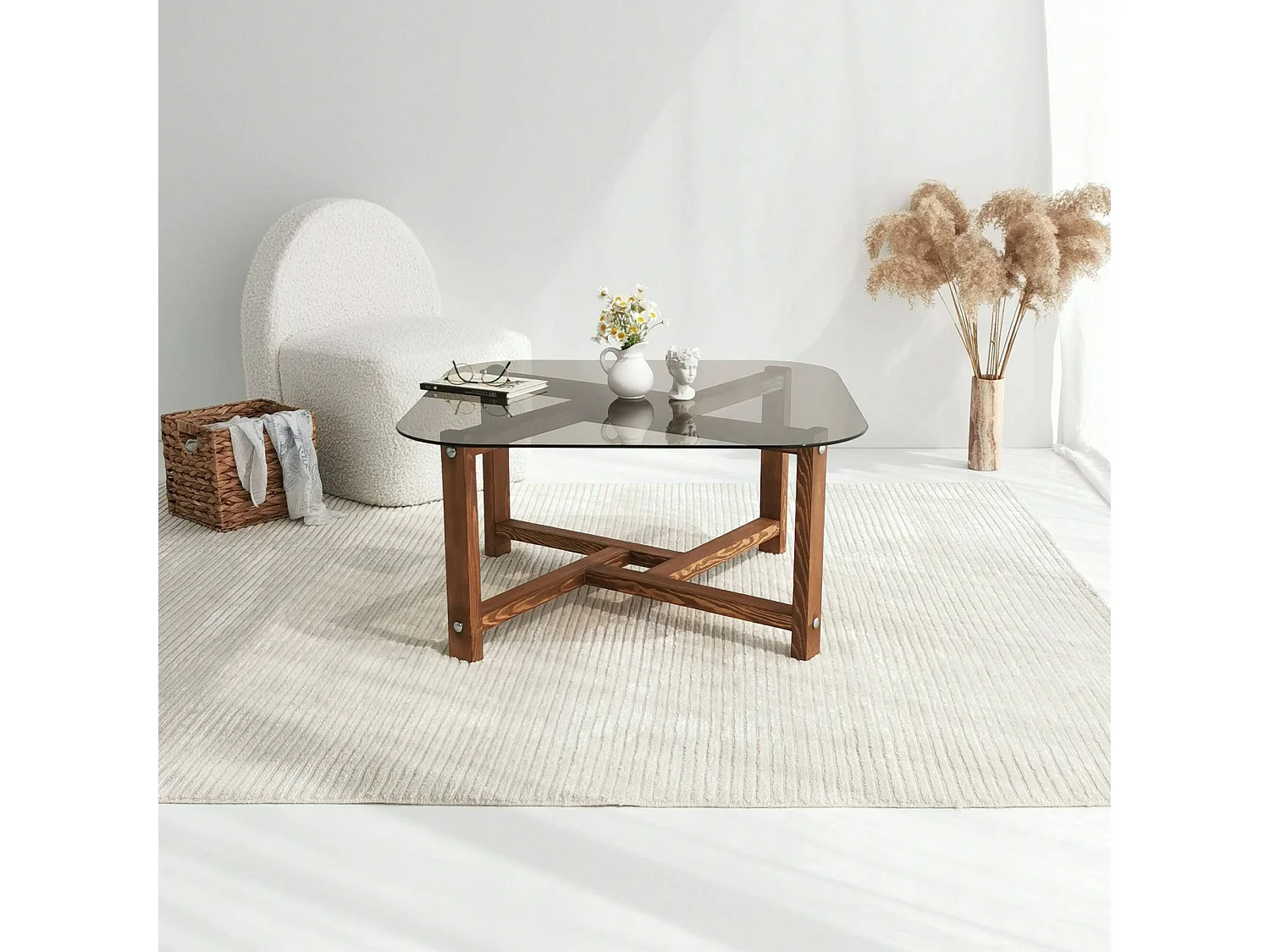 Table basse Cepheus, Table basse, Porte-revues pour canapé, Etagère de salon, 80x80h40 cm, Chêne