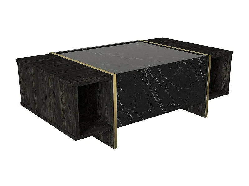 Table basse Miram, Table basse, Porte-revues pour canapé, Etagère de salon, 104x60h37 cm, Noir et Or