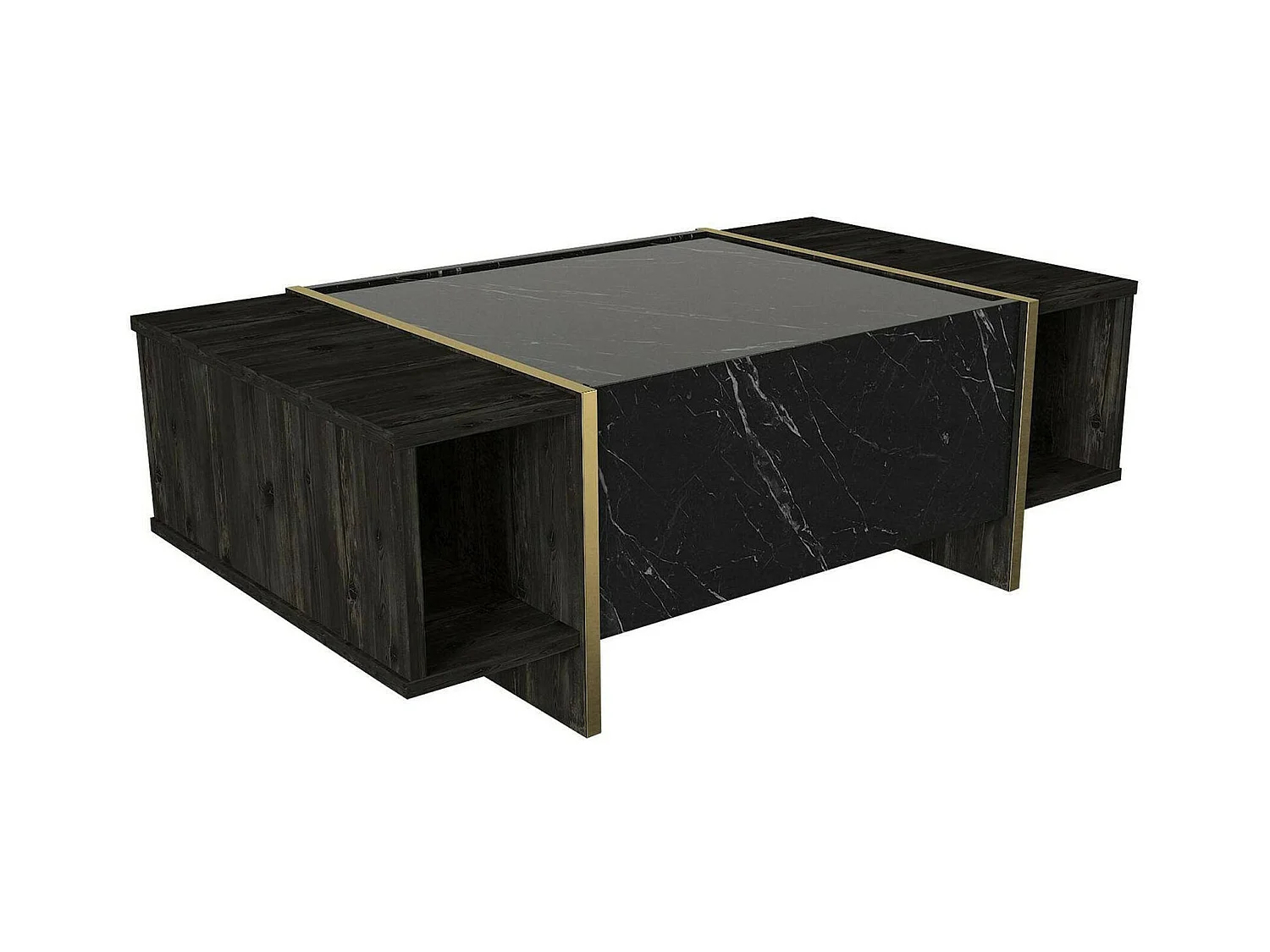 Table basse Miram, Table basse, Porte-revues pour canapé, Etagère de salon, 104x60h37 cm, Noir et Or