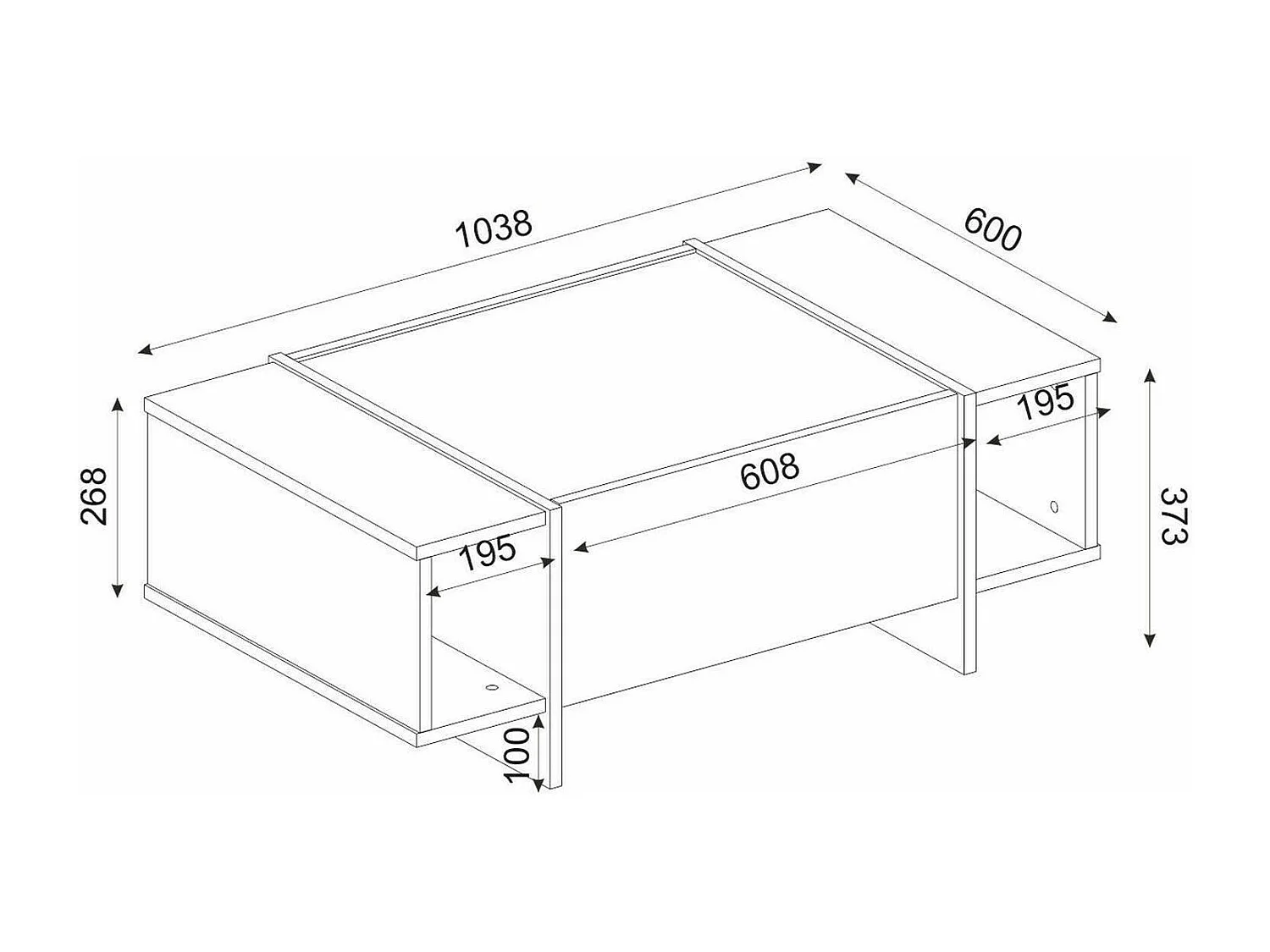 Dpagliar-satchontafel, koffietafel, bankrek, woonkamerplank, 104x60h37 cm, zwart en goud