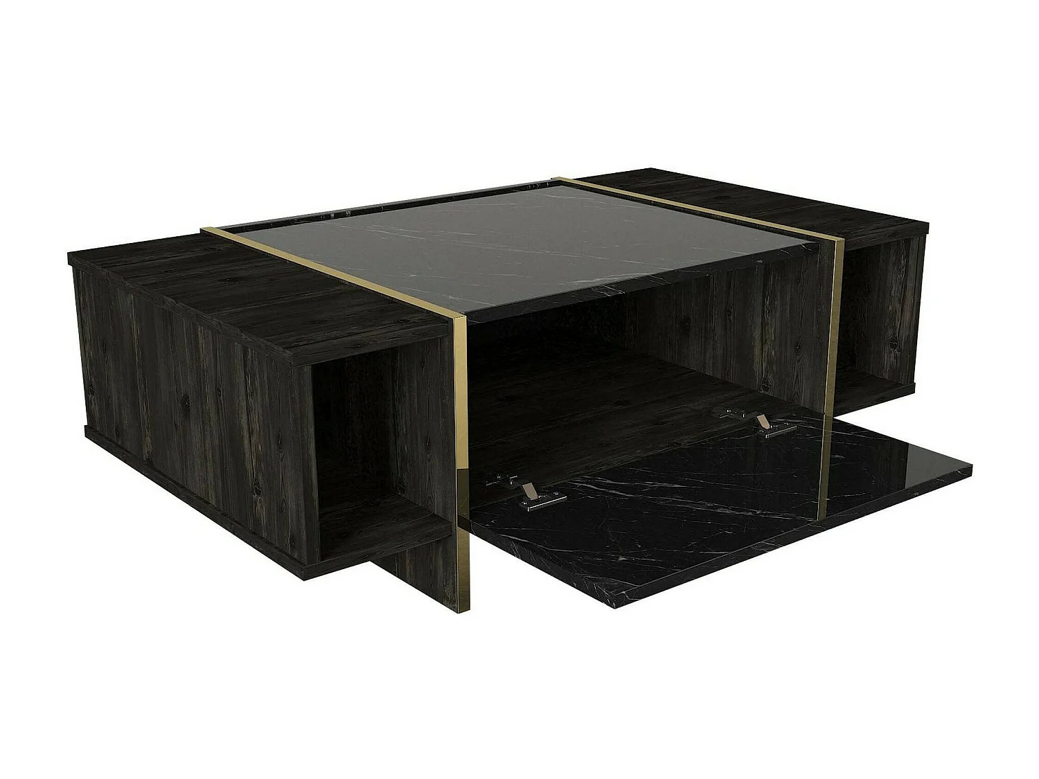 Table basse Miram, Table basse, Porte-revues pour canapé, Etagère de salon, 104x60h37 cm, Noir et Or