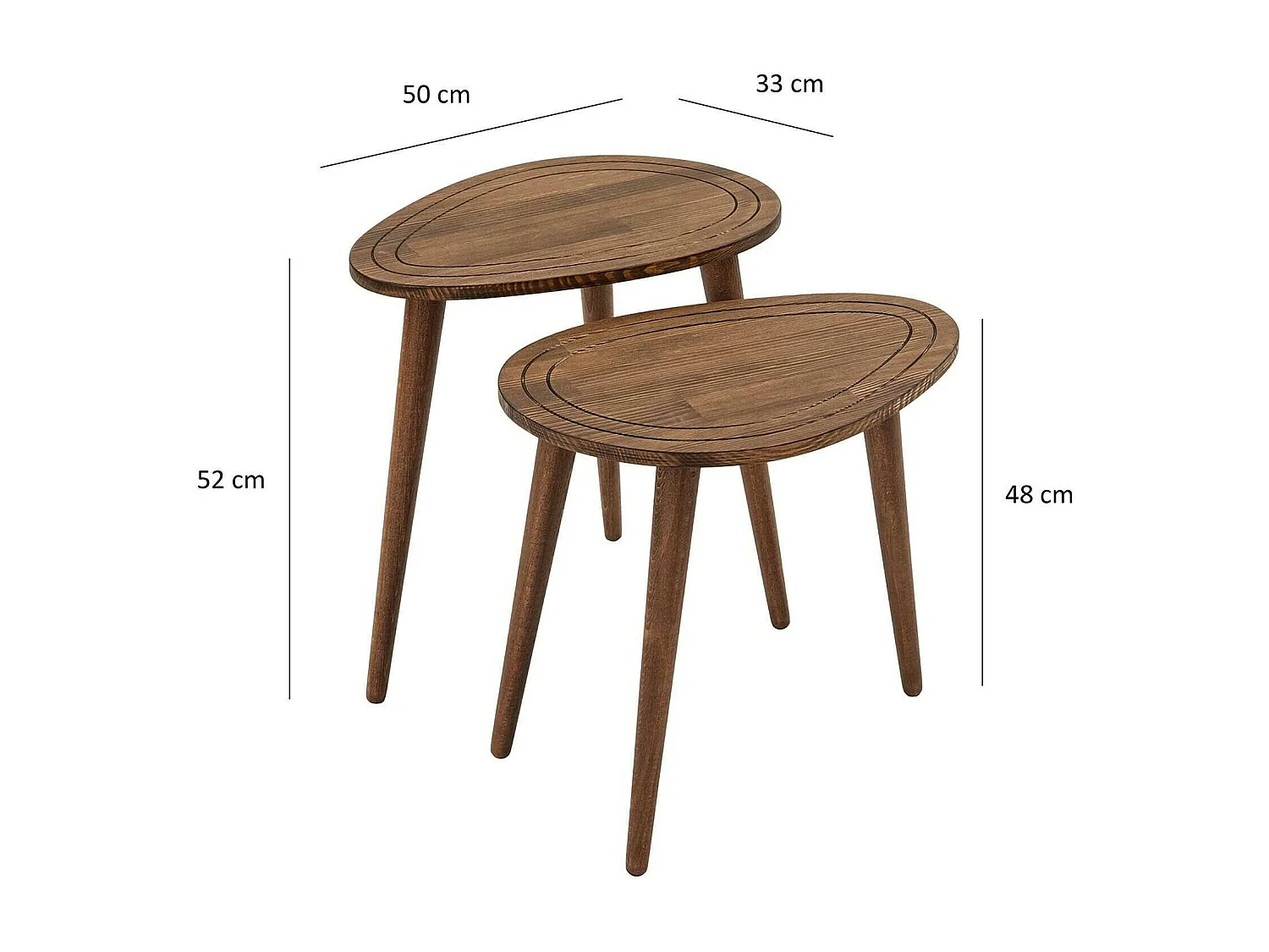 Dgaldame-saaltafel, koffietafel, bankres, woonkamerplank, 50x33h52 cm, walnoot
