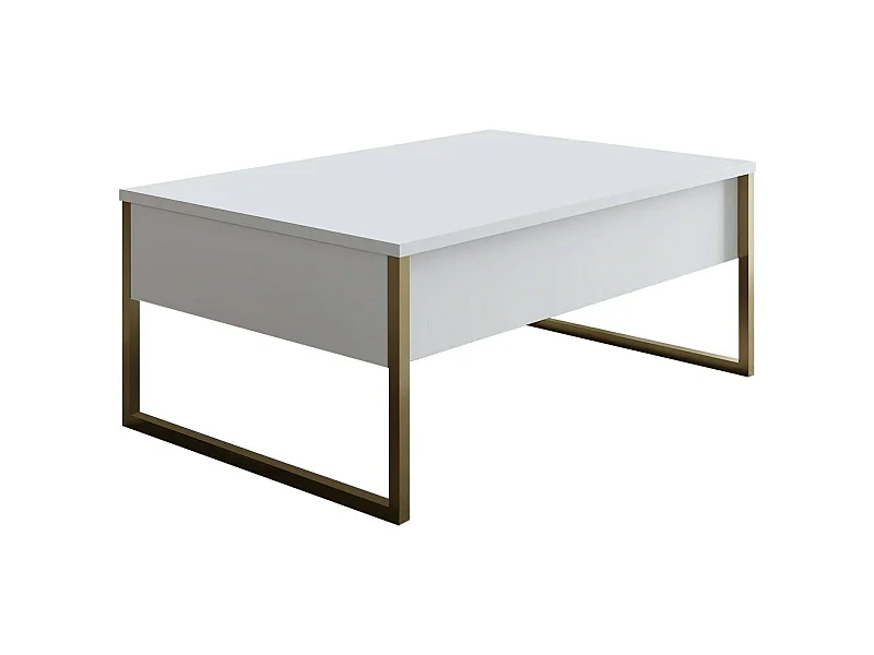 Wohnzimmertisch Dgiagnon, Niedriger Wohnzimmertisch, Kaffeeregal, Couchtisch für Sofa, 90x60h40 cm, Weiß und Gold