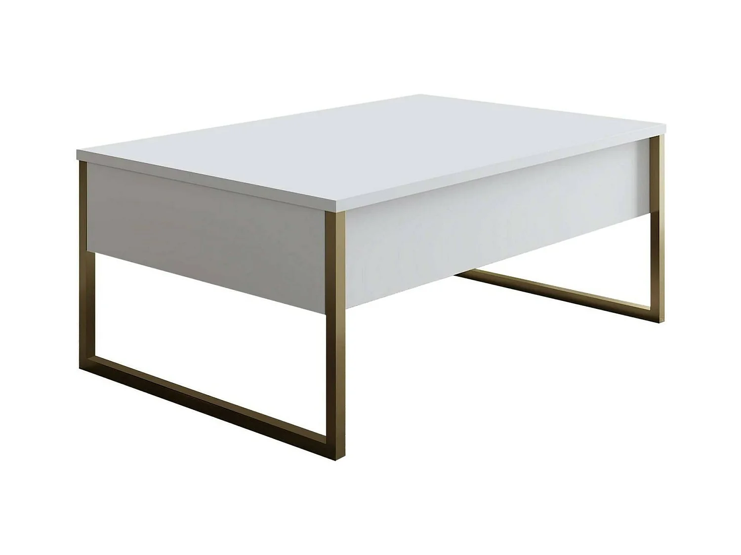 Table basse Canis, Table basse, Porte-revues pour canapé, Etagère de salon, 90x60h40 cm, Blanc et Or