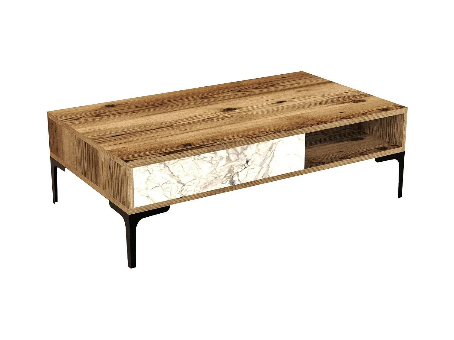 Table basse Diadem, Table basse, Porte-revues pour canapé, Etagère de salon, 105x60h33 cm, Noyer et Blanc