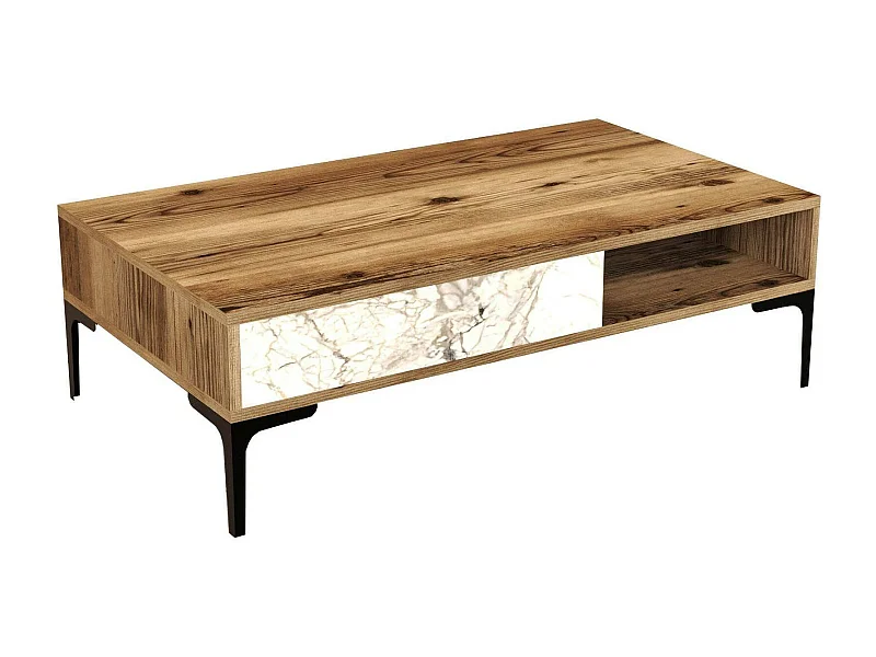 Mesa de estar Djagiell, Mesa de café, Suporte de revistas para sofá, Prateleira para sala de estar, 105x60h33 cm, Noz e Branco