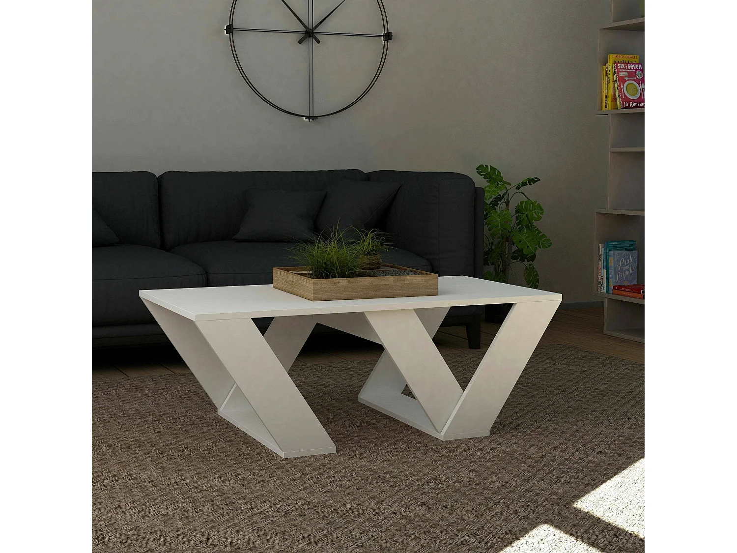 Table basse Jed, Table basse, Porte-revues pour canapé, Etagère de salon, 110x60h40 cm, Blanc