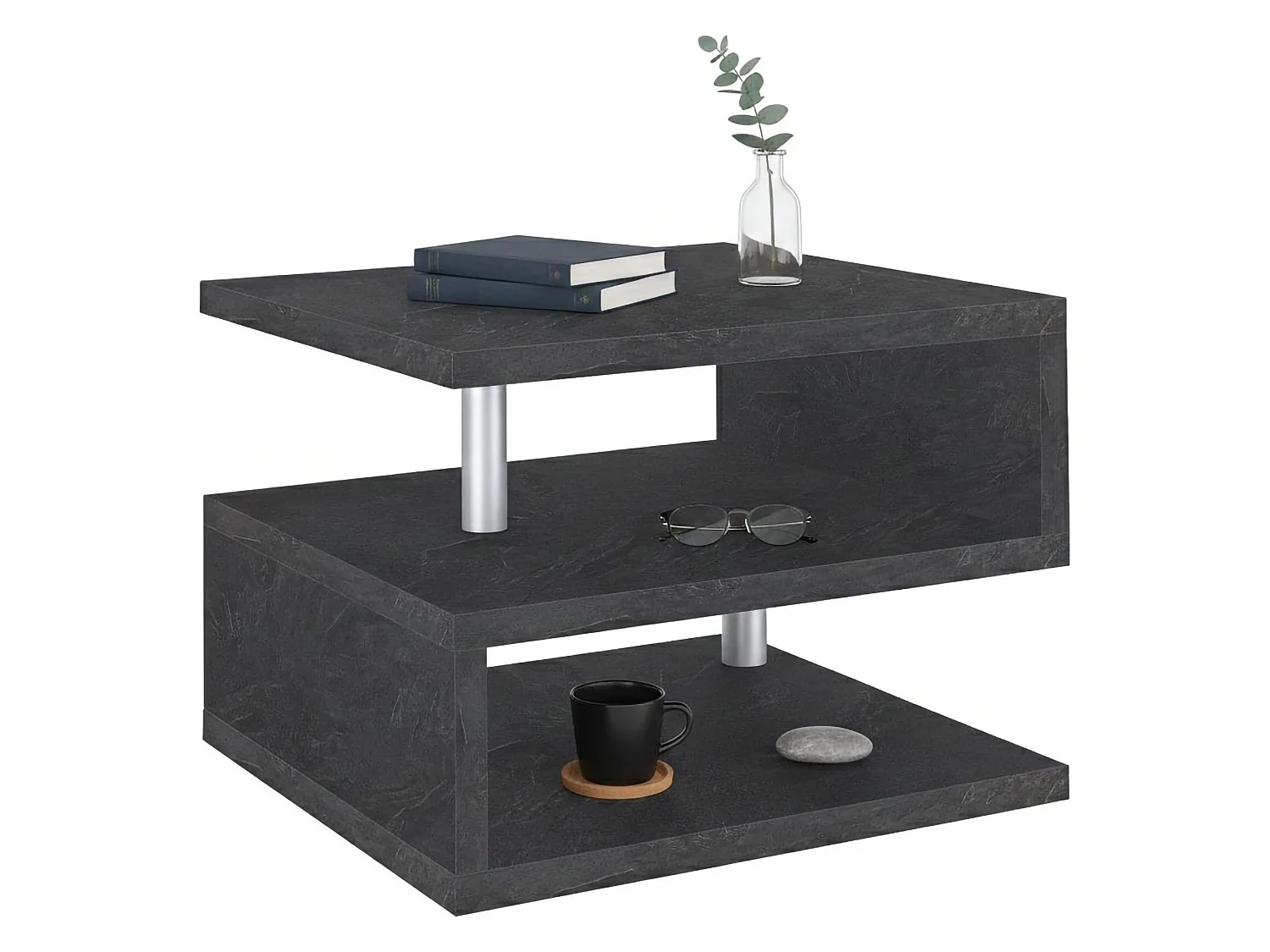 Table basse Gianni, Table basse de salon, Meuble de rangement bas, Table basse, 55x55h41 cm, Ardoise