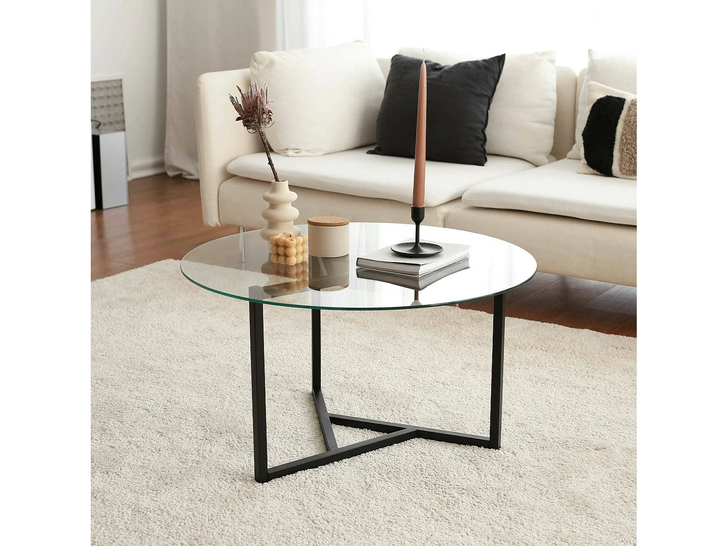 Dmaccopp Salontafel, Salontafel, Sofa Review Rack, Woonkamer Plank, 75x75h42 cm, Zwart en Transparant