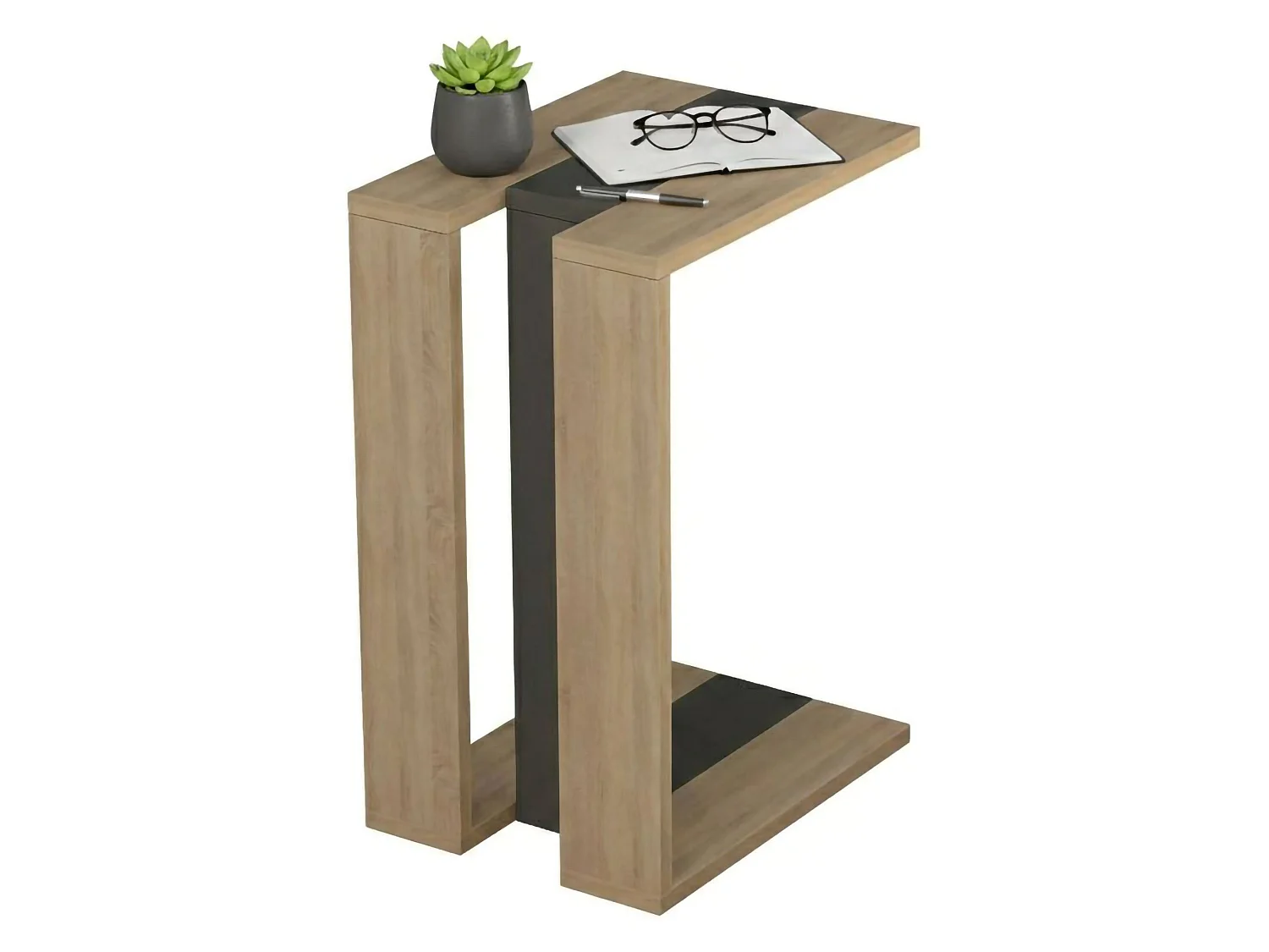Table basse Calliope, Table basse, Porte-revues pour canapé, Etagère de salon, 30x40h57 cm, Chêne et Anthracite