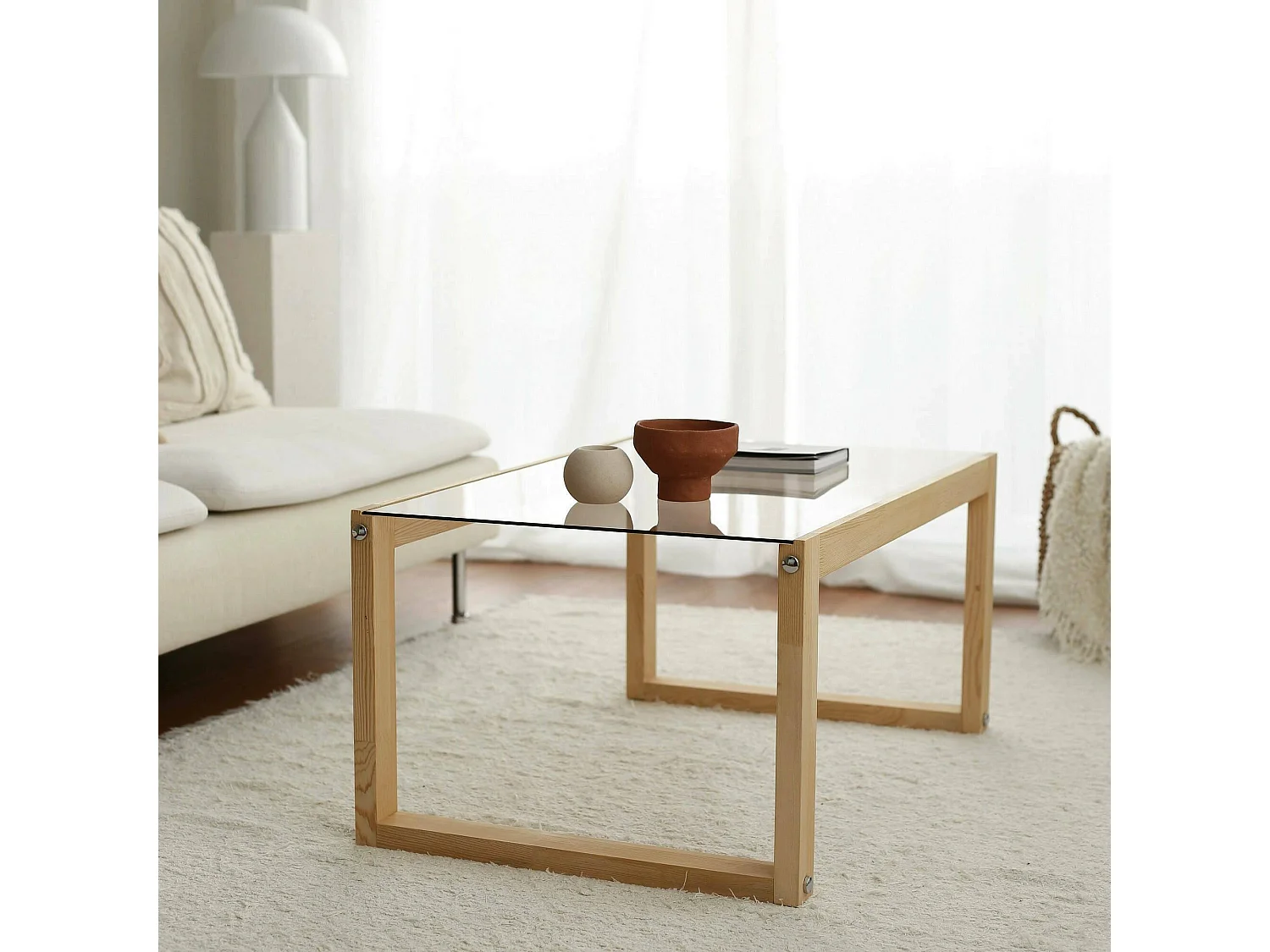Mesa de café Dmanicon, Mesa baixa para café, Porta-revistas para sofá, Prateleira para sala de estar, 85x55h40 cm, Carvalho