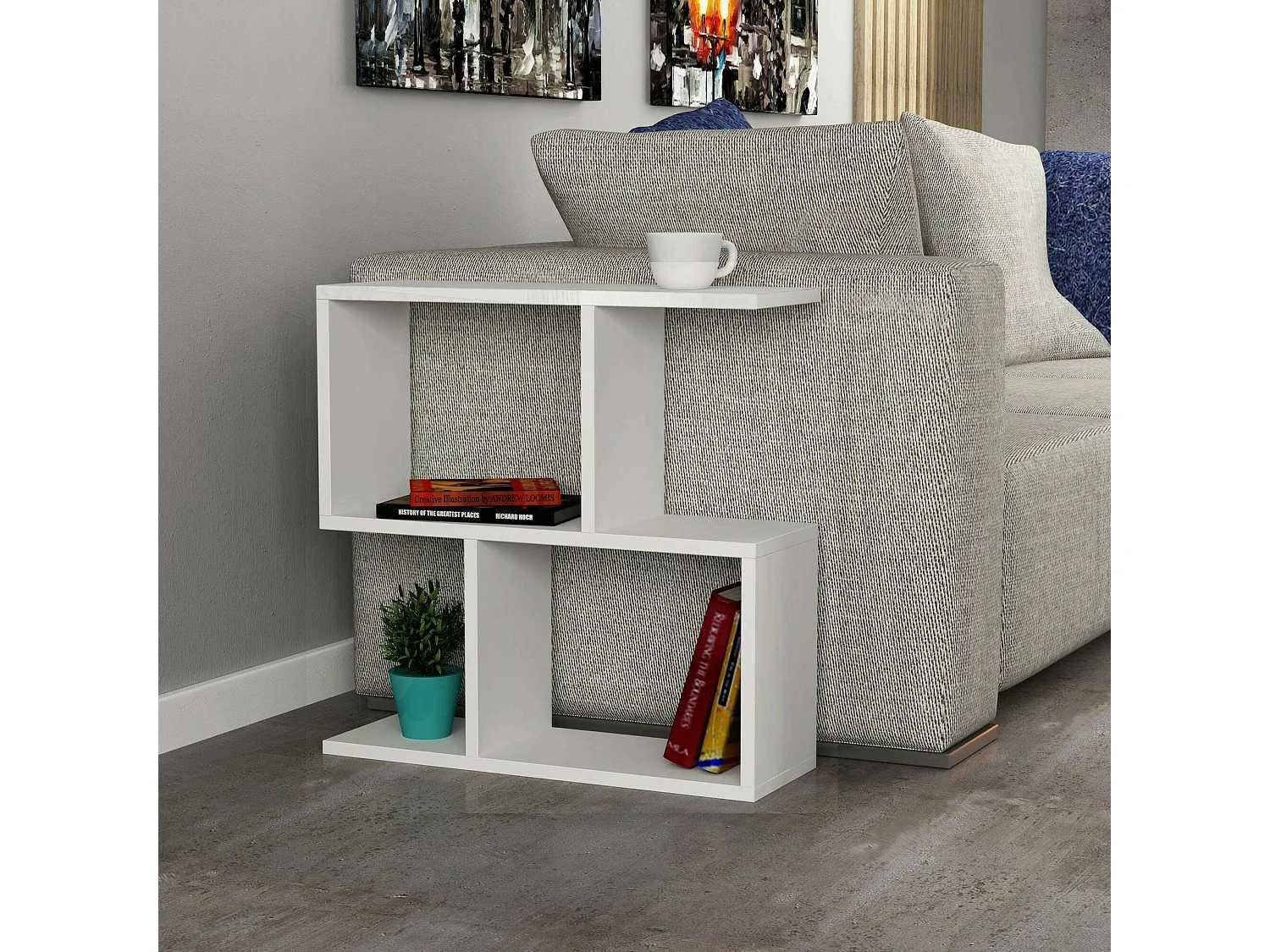 Dpersend-loontafel, Koffietafel, Sopeenhouder voor bank, Sjaplank, 60x20h60 cm, Wit