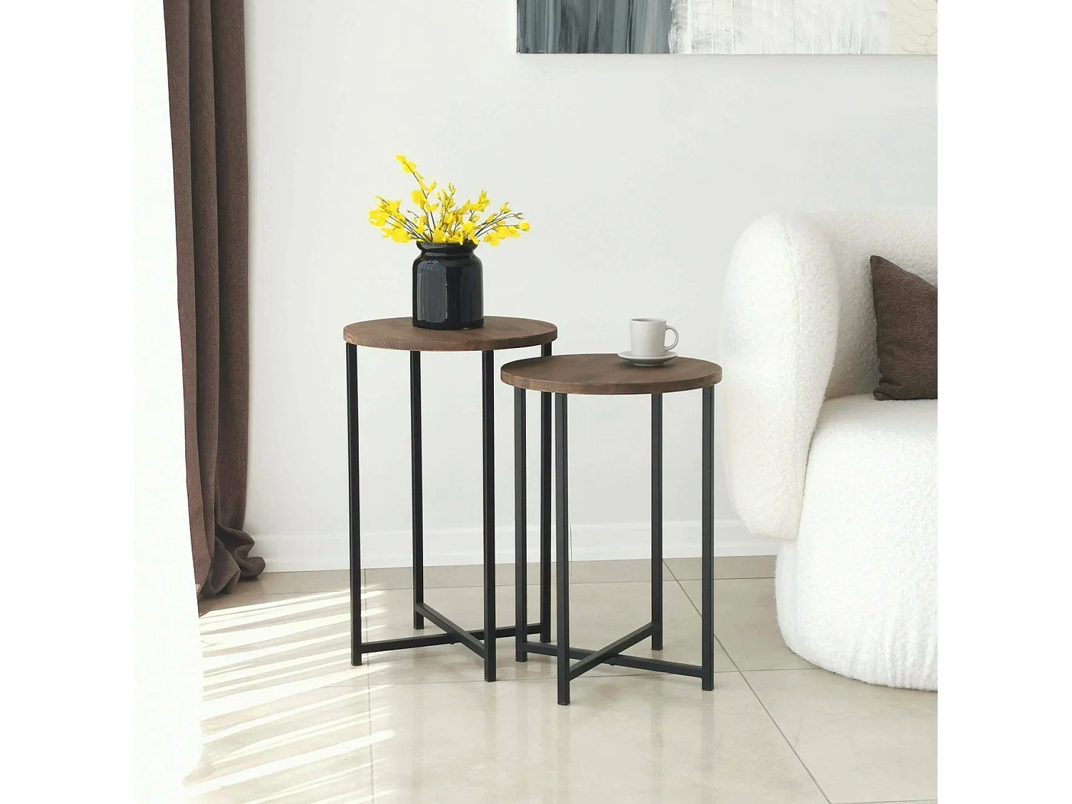 Mesa de sala de estar Dluperin, Mesa de café, Suporte de revistas para sofá, Prateleira para sala de estar, 70x35h55 cm, Nogueira