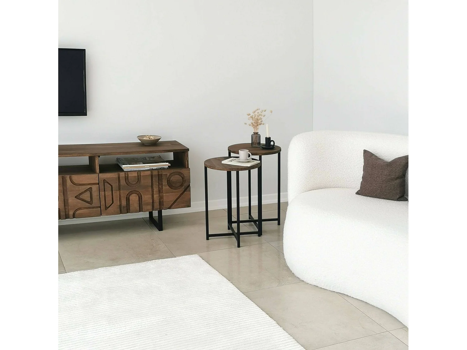 Mesa de sala de estar Dluperin, Mesa de café, Suporte de revistas para sofá, Prateleira para sala de estar, 70x35h55 cm, Nogueira