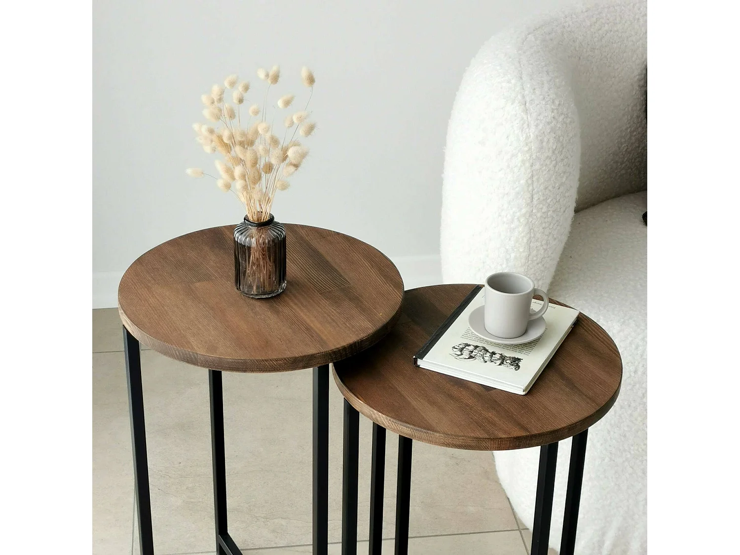 Mesa de sala de estar Dluperin, Mesa de café, Suporte de revistas para sofá, Prateleira para sala de estar, 70x35h55 cm, Nogueira