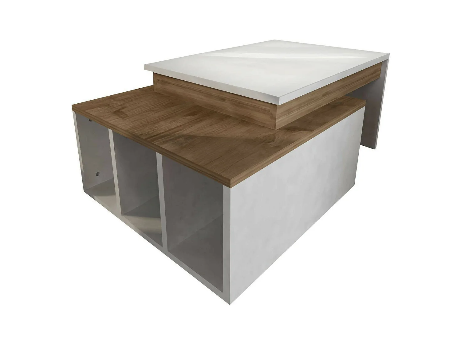 Table basse Jabhat, Table basse, Porte-revues pour canapé, Etagère de salon, 90x60h37 cm, Blanc et Noyer