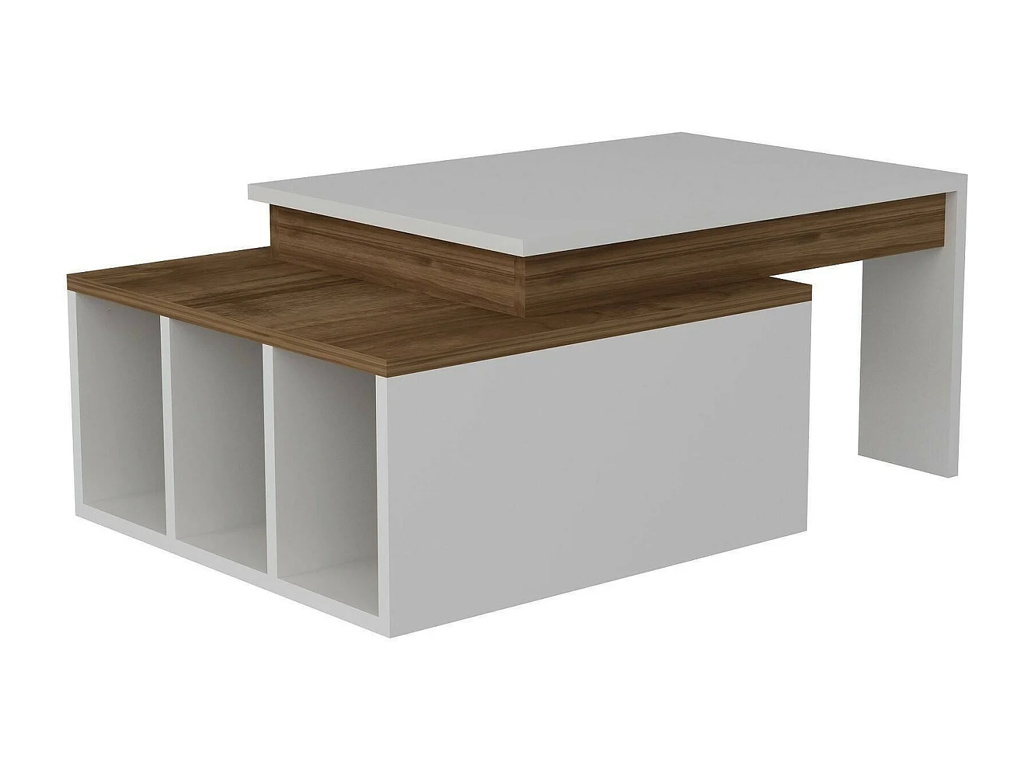 Mesa de café Dmckenni, Mesa de centro baja, Revistero para sofá, Estante de la sala de estar, 90x60h37 cm, Blanco y Nogal